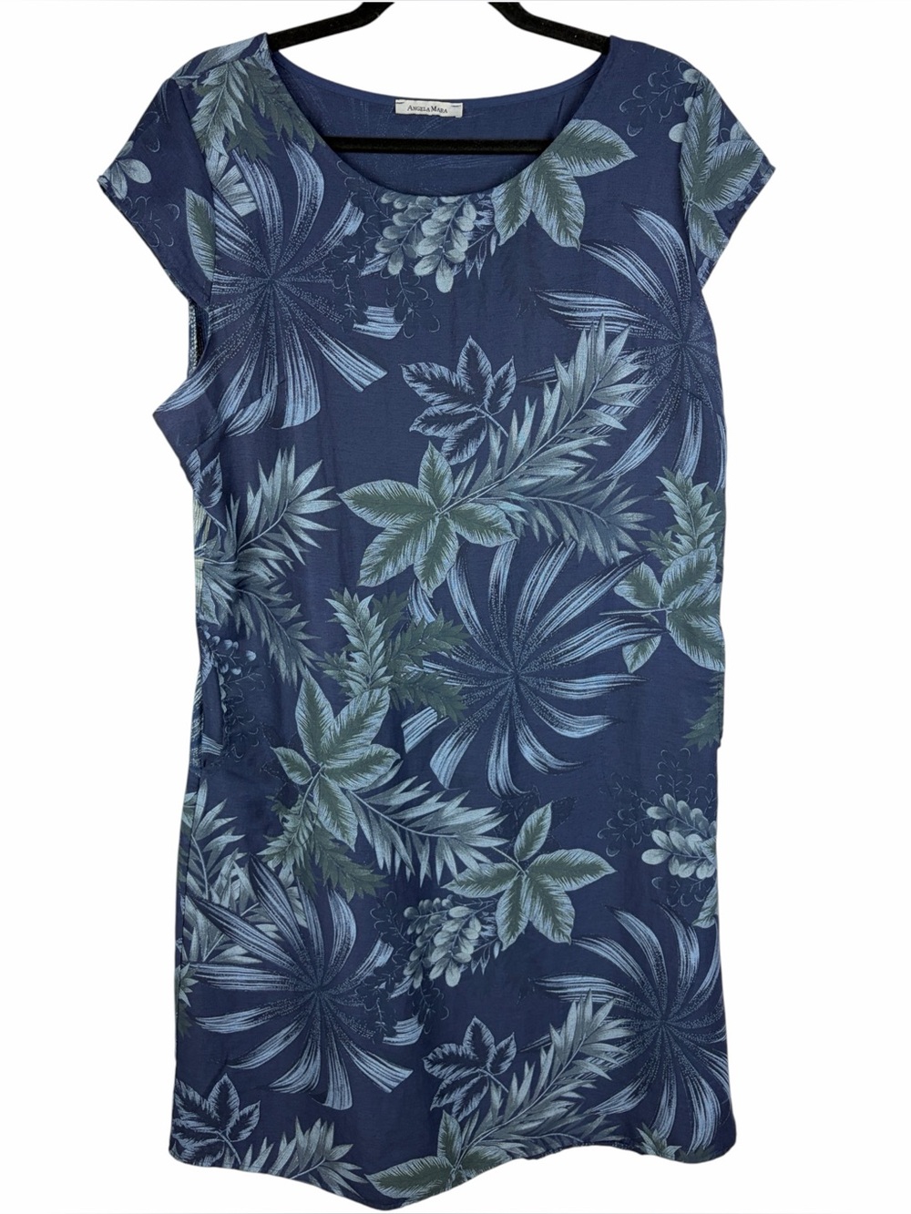 Angela Mara Made in Italy Navy Tropical Linen Blend Shift Dress Large